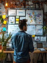 Poster - Entrepreneur Brainstorming E Commerce Product Launch Strategy in Office Workspace