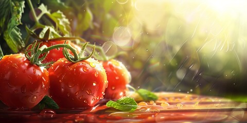 Harvest of ripe red tomatoes with raindrops. The concept of growing vegetables without GMOs, small business development, vegetable growing.
