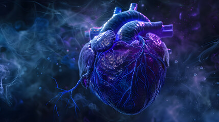 Poster - A dark background with a digital cardiac pulse of a human heart