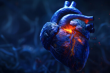 Poster - A dark background with a digital cardiac pulse of a human heart