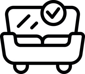 Sticker - Black line art of a sofa with a check mark, symbolizing approved furniture or comfort concept