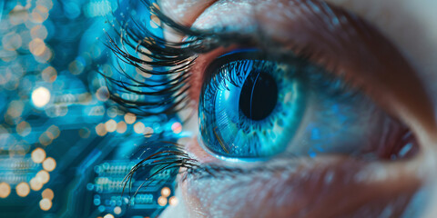 Close-up of  eye concept vision of technology future and circuit data