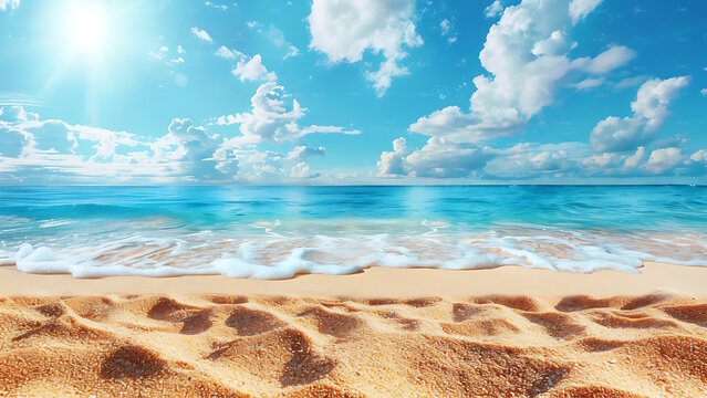 Sand beach with waves in the background. Summer Vacation Concept.
