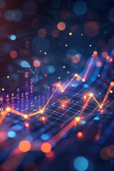 Poster - Financial Growth Trends: Illustration of Positive Line Chart with Economic Indicators and Data Points