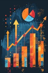Poster - Growing Financial Success: Bullish Stock Market Chart with Upward Arrows and Data Points in Vector Design