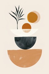 Wall Mural - Abstract shapes and plant in earthy tones.