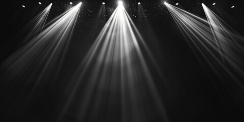 Wall Mural - A black background with spotlight beams shining brightly.
