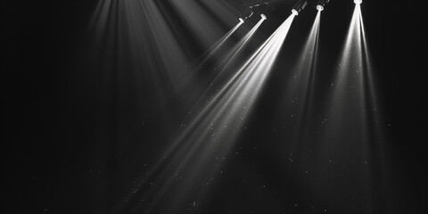 Wall Mural - A black background with spotlight beams shining brightly.