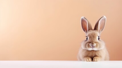 Wall Mural - cute animal pet rabbit or bunny brown color smiling and laughing isolated with copy space for easter background, rabbit, animal, pet, cute, fur, ear, mammal, background, celebration, generate by AI