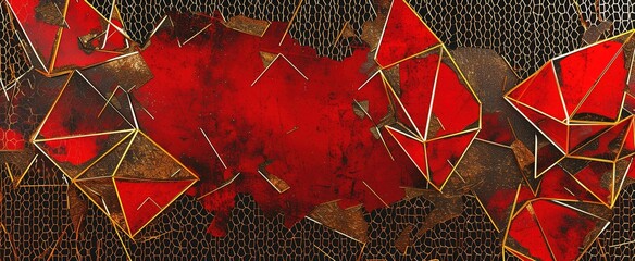 Sticker - Abstract red and gold polygon