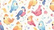 © Tung's companion - a pattern of cute cartoon parrots, box-carrying enchantments, hand-drawn fantasy beings, lively anime illustrations