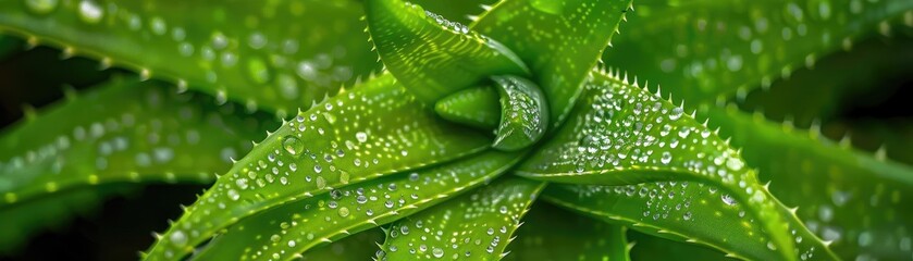 Poster - Close-up of a succulent plant with water droplets on its green leaves, showcasing nature's beauty and freshness.