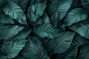 Poster - Lush green leaves forming a dense, natural pattern, creating a serene and calming background ideal for nature-themed projects and designs.