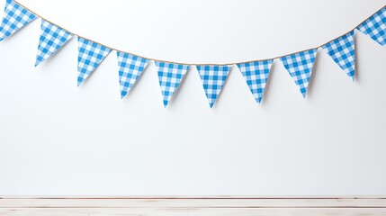 blue and white checkered bunting banner on white background.