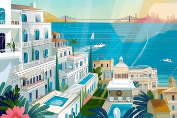 Wall Mural - AI generated illustration of vacation homes