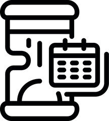 Sticker - Black and white vector icon illustrating a digestive system and a calendar, symbolizing medical appointments