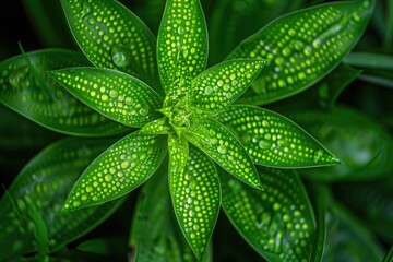 Aufkleber - Close-up of green plant with dewdrops on leaves, showcasing nature's intricate beauty in vibrant detail.