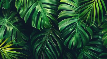 Poster - Lush green tropical palm leaves creating a serene and natural backdrop, perfect for nature and outdoor themes.