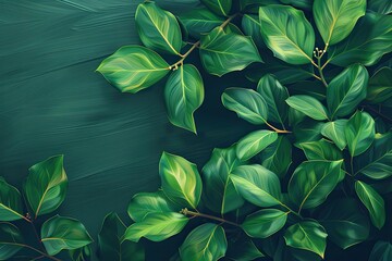 Poster - Vibrant green leaves against a dark green background create a fresh and natural aesthetic, perfect for use in nature-inspired designs and decor.