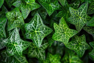 Aufkleber - Close-up of vibrant green ivy leaves with intricate patterns and textures, showcasing the beauty of nature's designs.