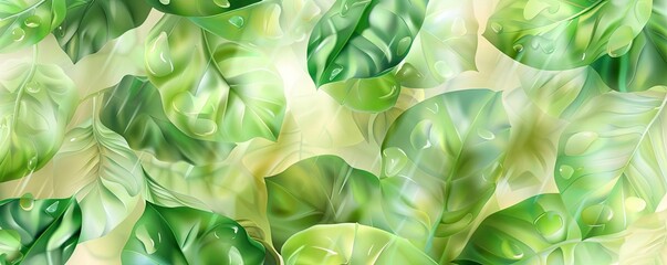 Aufkleber - Seamless green leaf pattern with soft focus, creating a natural and fresh background atmosphere, ideal for nature-themed designs.