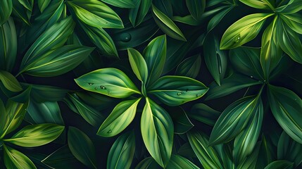 Poster - Beautiful green leaves creating a lush and vibrant natural background, perfect for nature-themed projects or presentations.
