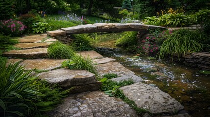 Canvas Print - A garden with stone paths img