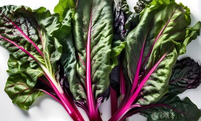 Wall Mural - High angle view of swiss chard on white background, Ai Generated