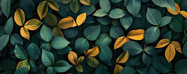 Poster - Vibrant foliage with a mix of dark green and yellow leaves creating a striking, natural pattern perfect for backgrounds and nature themes.