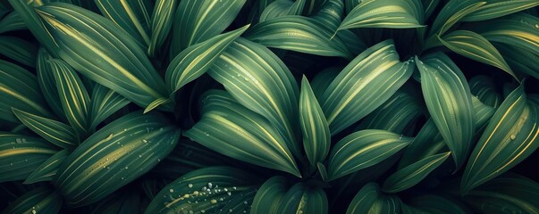 Poster - Close-up shot of lush green leaves with striking patterns, creating a vibrant and fresh natural background.