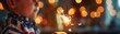 © Nakarin - Child Holding Sparkler and American Flag with Liberty Bell at Independence Day Celebration