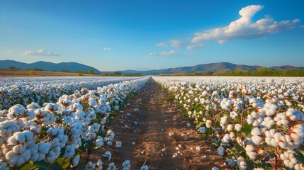 Wall Mural - a cotton field rows of cotton img