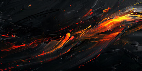 Wall Mural - A black background with brush strokes and light flares, resembling an artistic painting.