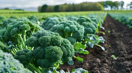 Poster - A field with rows broccoli image