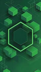 Wall Mural - A vibrant abstract background in green featuring 3D geometric hexagons and cubes, creating a modern, minimalist, and dynamic design.