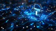 © Alisa - Illustration of a digital padlock on a dark blue background, representing cyber security technology for fraud prevention and privacy AI Generative.