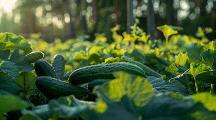 Wall Mural - a cucumber field with long