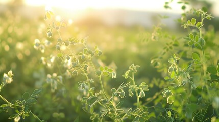 Wall Mural - a chickpea field bushy green image