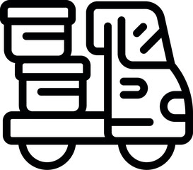 Poster - Black and white line art vector illustration of a food delivery truck icon for transportation and logistics service