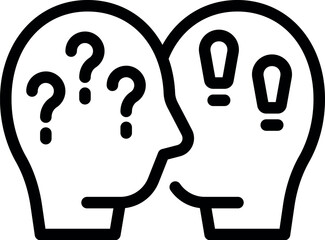 Poster - Graphic of two heads with light bulb shapes depicting question and exclamation marks for ideas