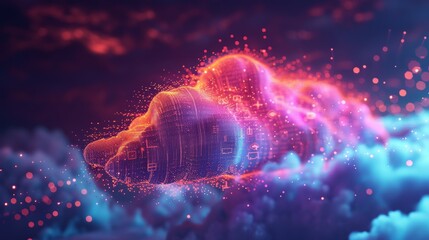 Wall Mural - A vibrant 3D illustration of a cloud made of digital data streams, highlighting the essence of cloud storage.