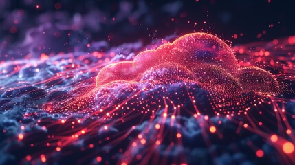 Wall Mural - A vibrant 3D illustration of a cloud with data flow lines connecting to various points, illustrating the dynamic nature of cloud computing.