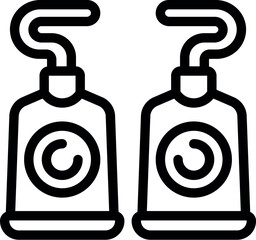 Canvas Print - Black and white line art illustration of two hanging hand sanitizer bottles