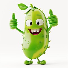 3D bell Peas mascot, smiling, showing thumb's up, with two legs, isolated on white