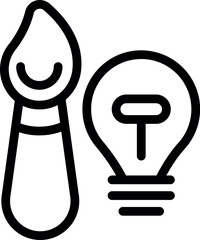 Poster - Minimalist black and white vector illustration of a smiling paintbrush and light bulb