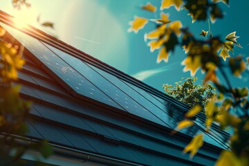 Wall Mural - solar panel integration on modern house roof, harnessing suns energy for home power generation