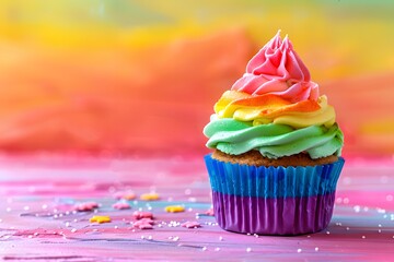 Cup cake with rainbow color for pride month background.