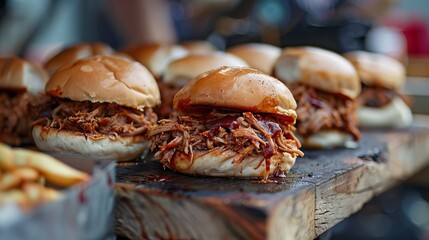 Wall Mural - Close up of a pulled pork sandwich