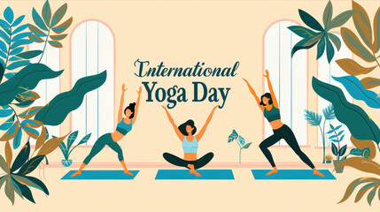 An illustration of silhouette yoga poses with the text 