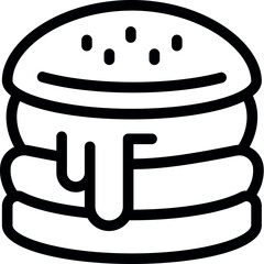 Sticker - Black and white outline vector image of a classic burger with dripping sauce